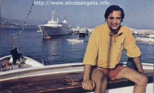 Elio de Angelis sitting on his boat Monaco 1983