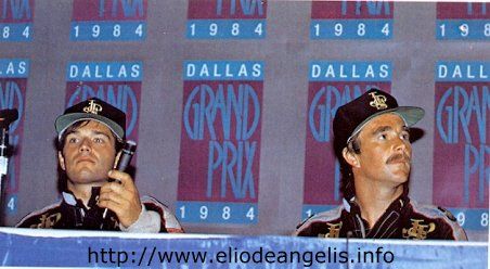 Elio de Angelis and Lotus colleague Nigel Mansell Dallas GP 1984